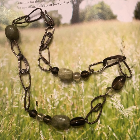 Vintage Silpada Smoky Quartz Citrine Jade Sterling Silver Link Necklace N1218 - Picture 6 of 12